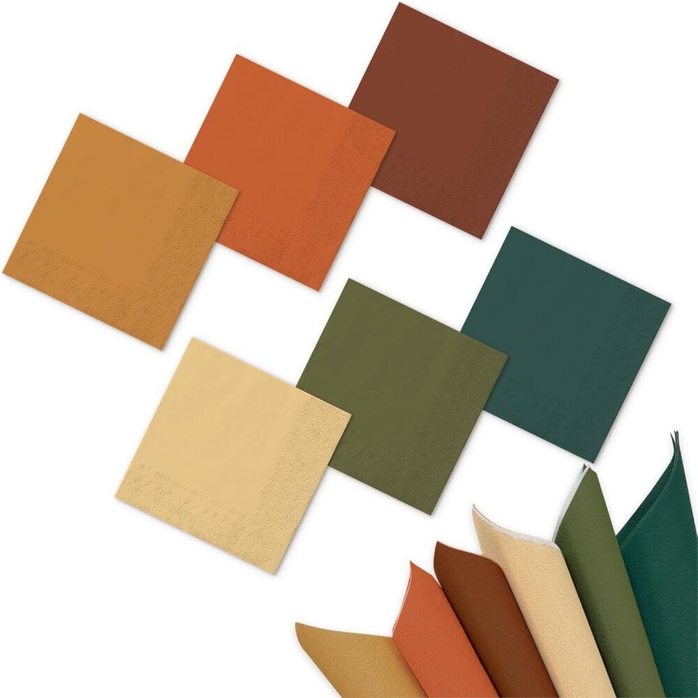 120Pcs Fall Cocktail Napkins 6 Autumn Color Disposable Napkins Multi-color Paper